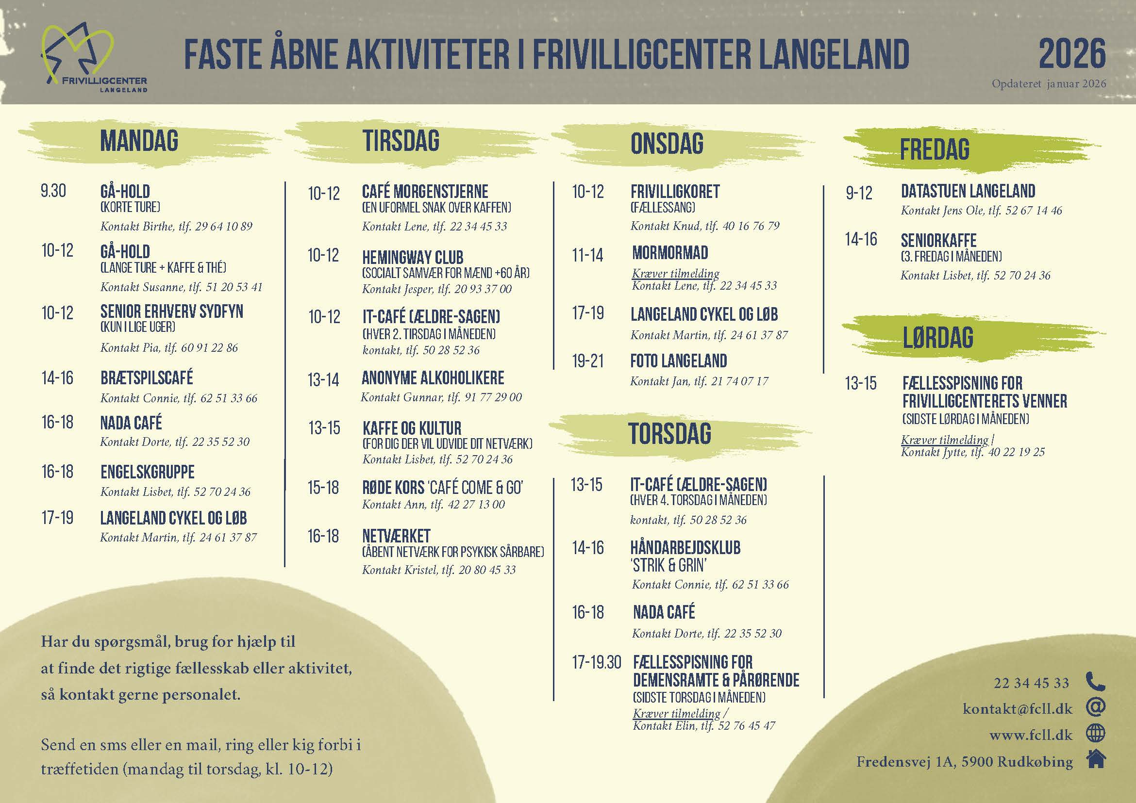  Faste åbne aktiviteter i Frivilligcenteret